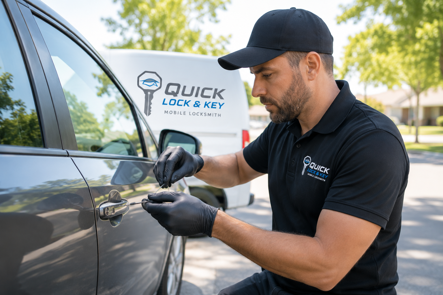 Locksmith unlocking a car door